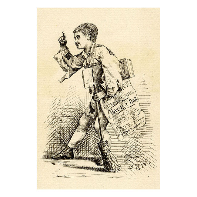 Pickford Robert Waller, Victorian Newsboy – Original c.1860s pen & ink drawing