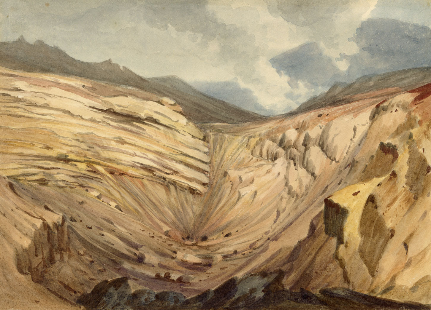 James Bridges, Mount Etna Cisternazza Crater – c.1837 watercolour painting
