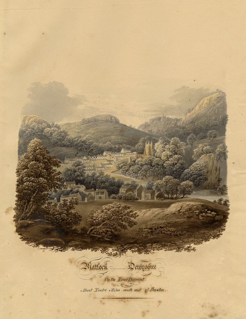Matlock on the River Derwent, Derbyshire – Original 1832 watercolour painting