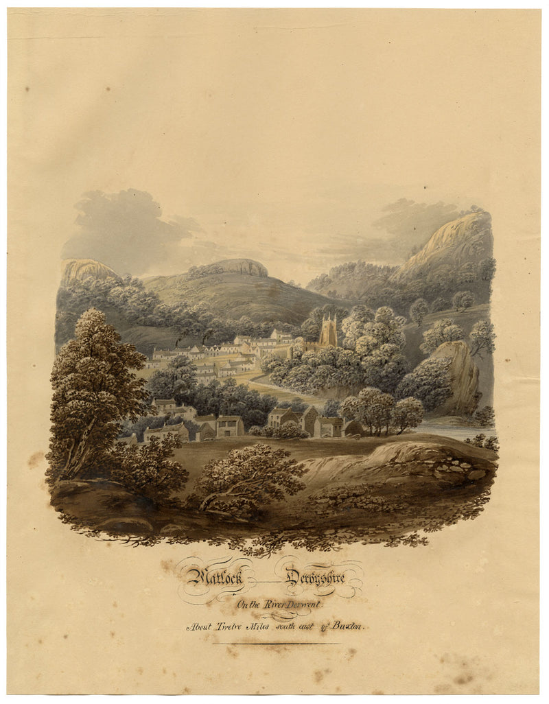 Matlock en el río Derwent, Derbyshire – Acuarela original de 1832