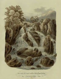 Waterfall near Capel Curig, Caernarvonshire, Wales – 1832 watercolour painting