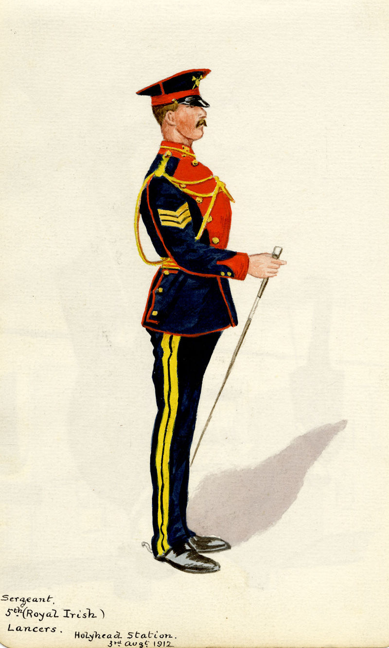 Sergeant, 5th Royal Irish Lancers, Holyhead Station, Anglesey – 1912 watercolour