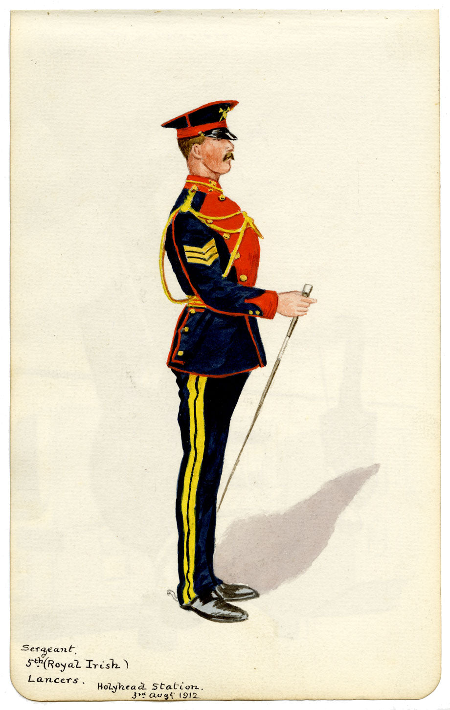 Sergeant, 5th Royal Irish Lancers, Holyhead Station, Anglesey – 1912 watercolour