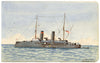 HMS Jason Minesweeper Warship, Holyhead, Anglesey, Wales – 1913 watercolour