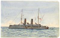 HMS Jason Minesweeper Warship, Holyhead, Anglesey, Wales – 1913 watercolour