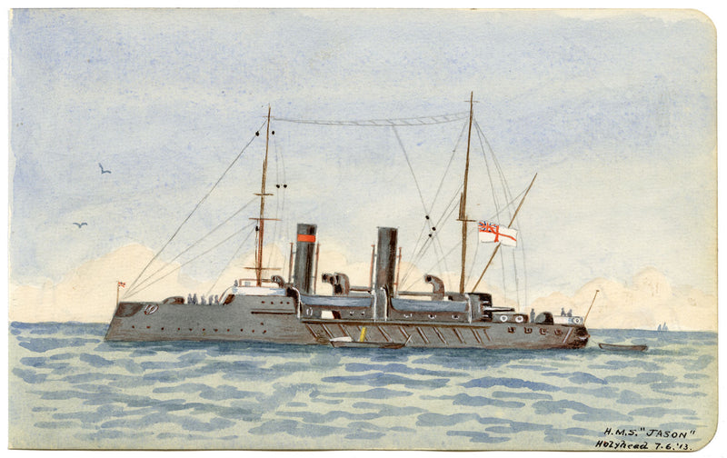 HMS Jason Minesweeper Warship, Holyhead, Anglesey, Wales – 1913 watercolour
