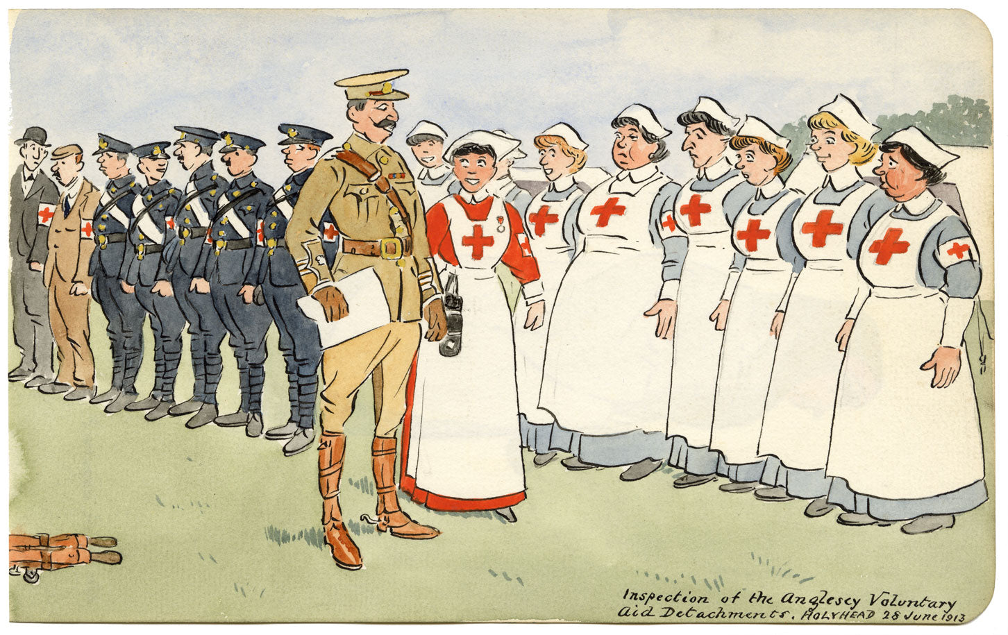 Distaccamenti di soccorso volontario di Anglesey, Holyhead, Galles – acquerello del 1913