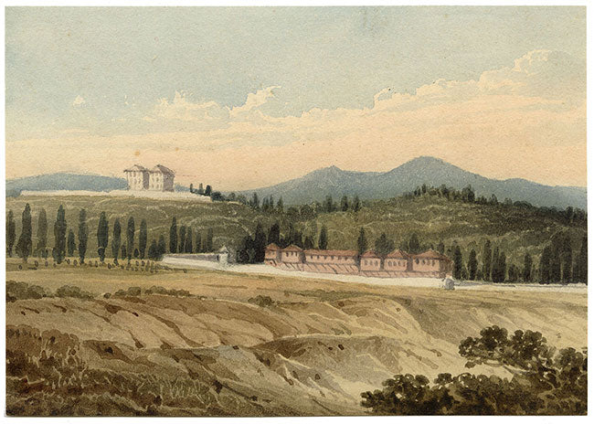 Italian Monastery View – Original early 19th-century watercolour painting