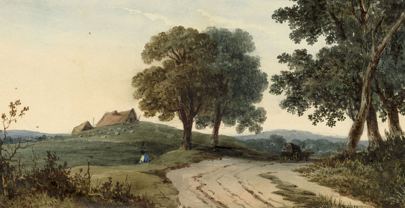 Rural Lane with Resting Figure & Cart – early 19th-century watercolour painting