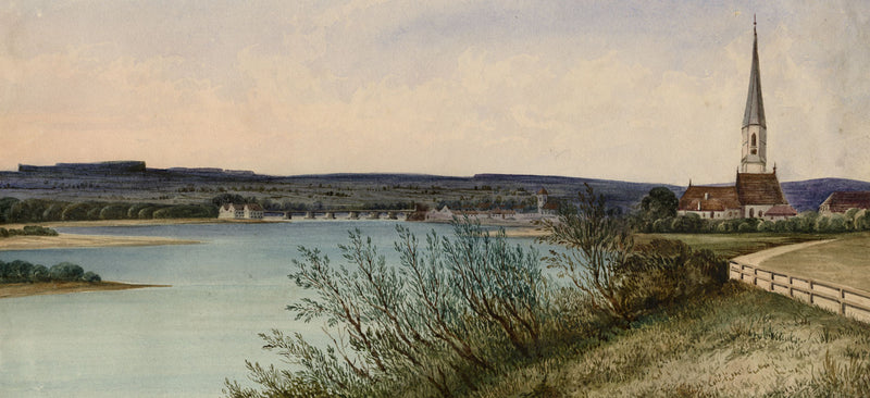 Continental River with Bridge & Church – early 19th-century watercolour painting
