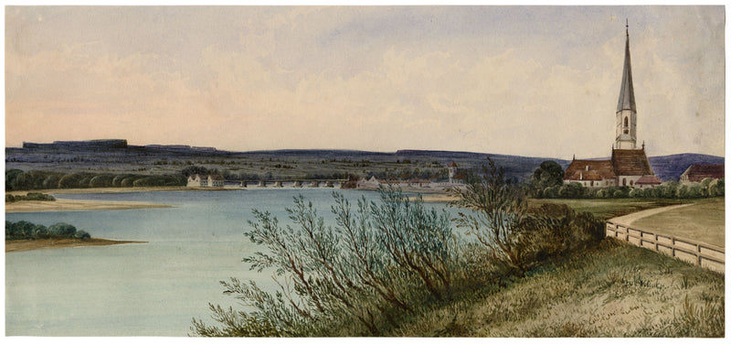 Continental River with Bridge & Church – early 19th-century watercolour painting