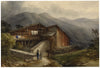 Mountain Chalet with Figures – Original early 19th-century watercolour painting
