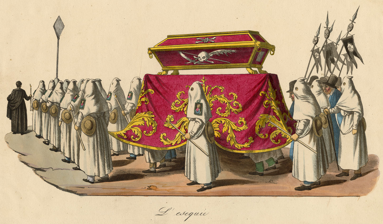 Esequie Funeral Rites, Naples – Original early 19th-century lithograph print