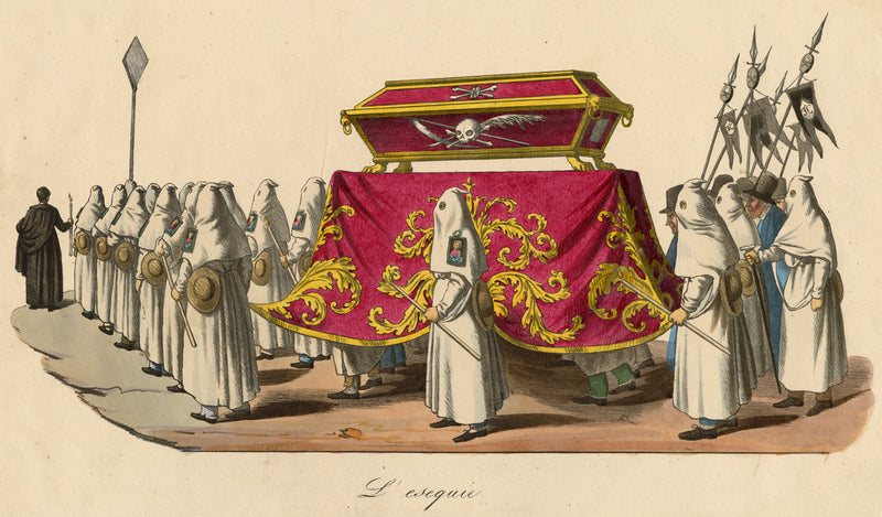 Esequie Funeral Rites, Naples – Original early 19th-century lithograph print