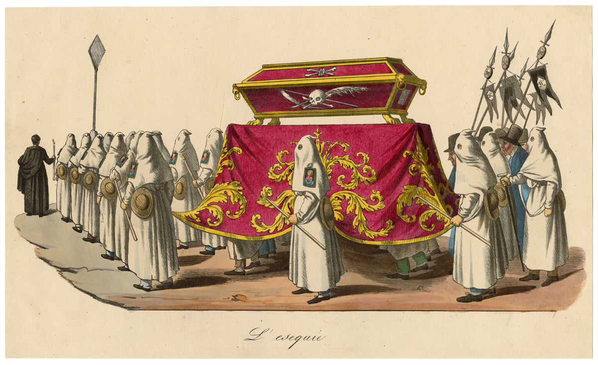 Esequie Funeral Rites, Naples – Original early 19th-century lithograph print