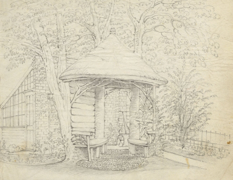 Garden Rotunda & Greenhouse – Original mid-19th-century graphite drawing