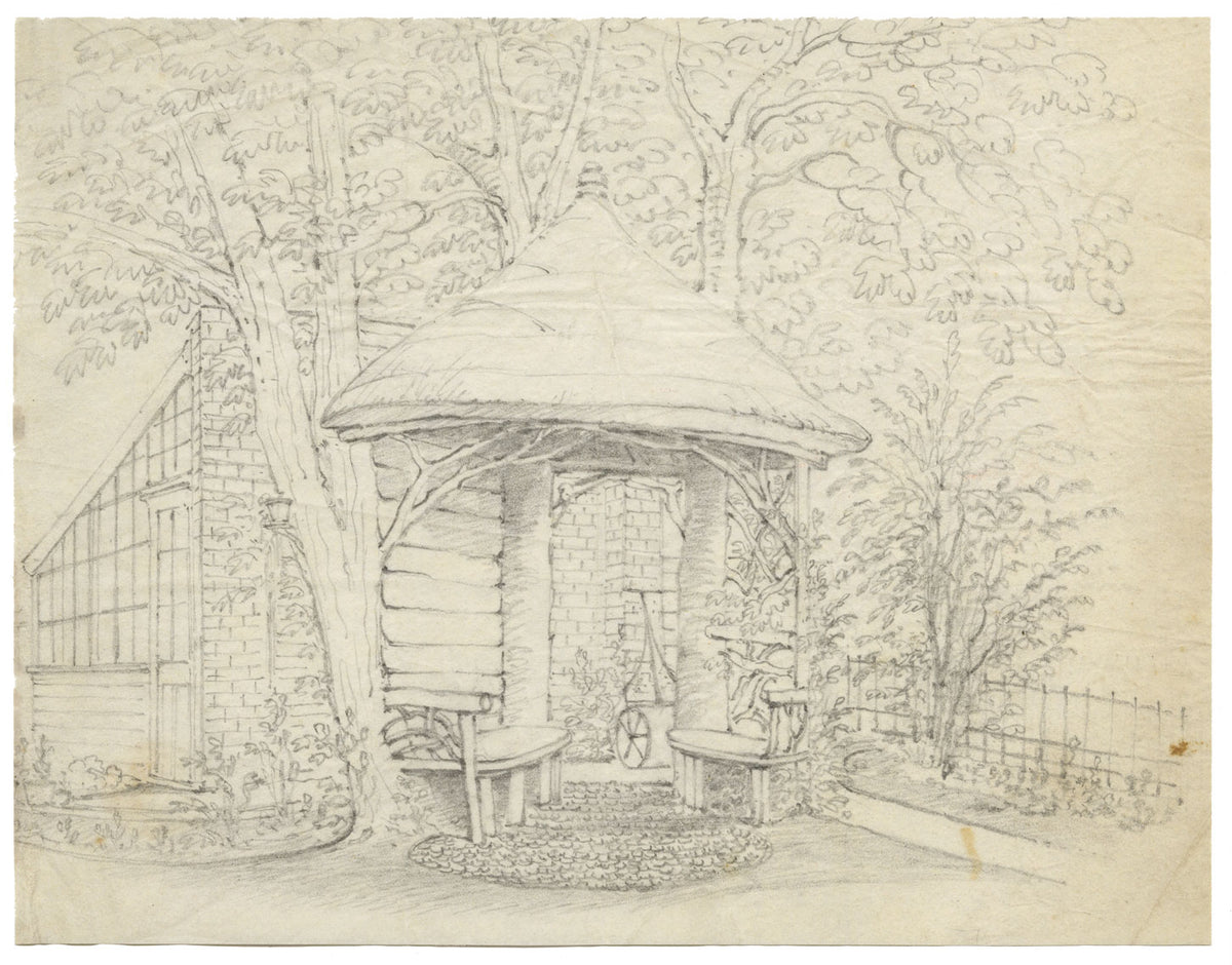 Garden Rotunda & Greenhouse – Original mid-19th-century graphite drawing