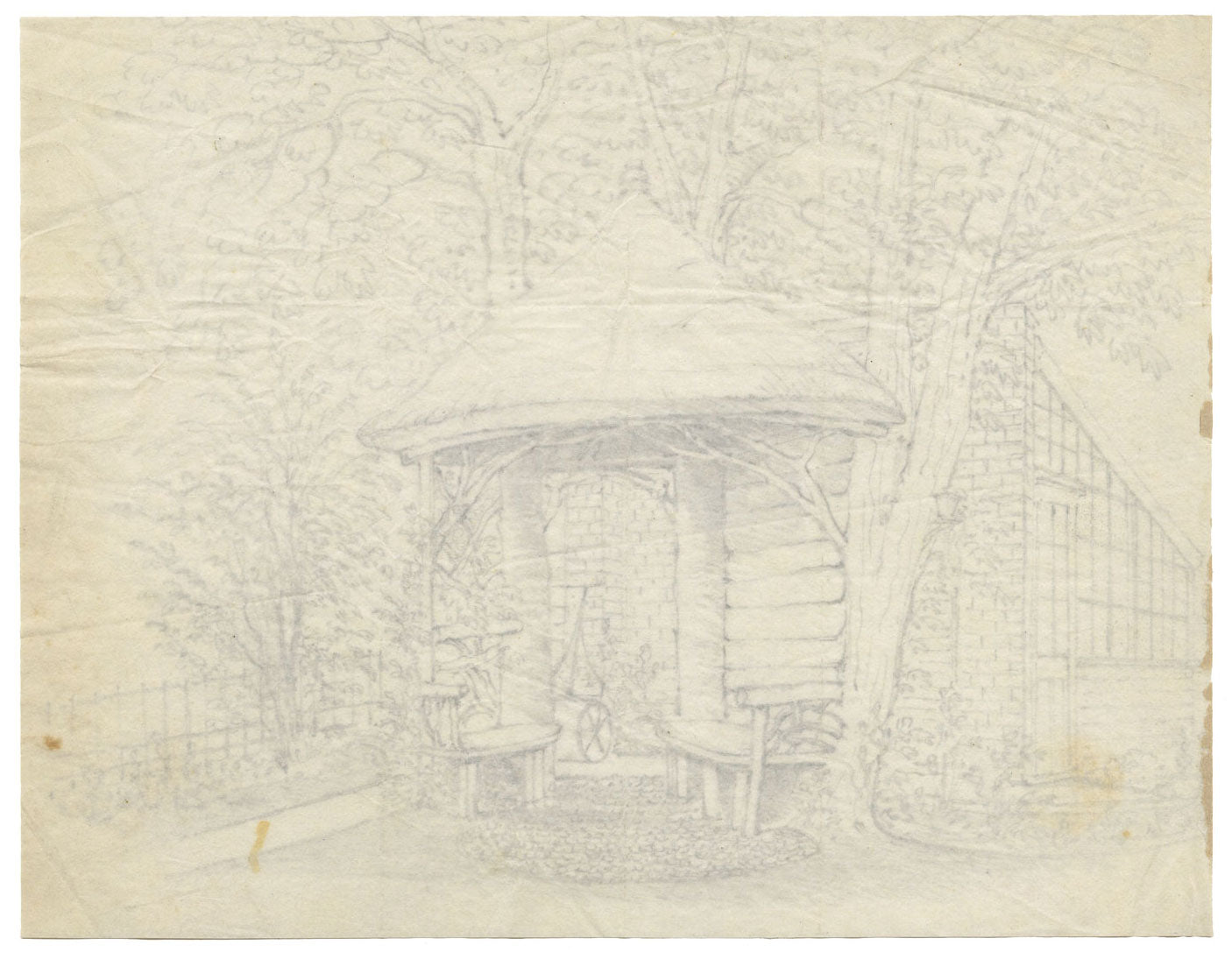 Garden Rotunda & Greenhouse – Original mid-19th-century graphite drawing