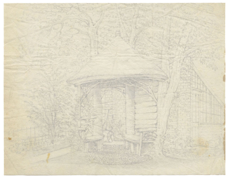 Garden Rotunda & Greenhouse – Original mid-19th-century graphite drawing