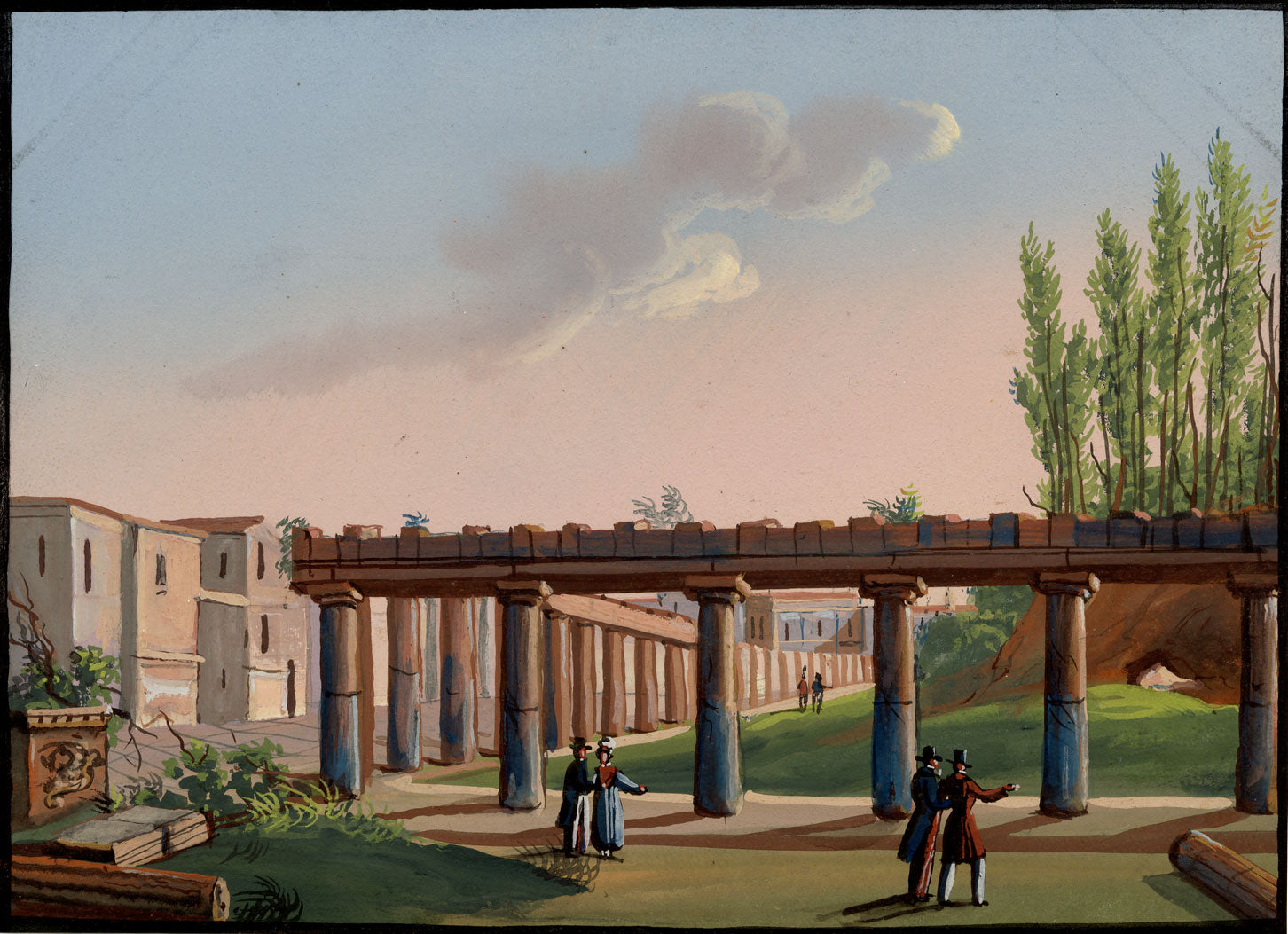 Italian School, Quartiere dei Soldati, Pompeii – early C19th gouache veduta