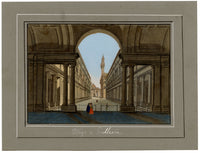 Escuela Italiana, Galerías Uffizi, Florencia – Veduta de acuarela de principios del siglo XIX