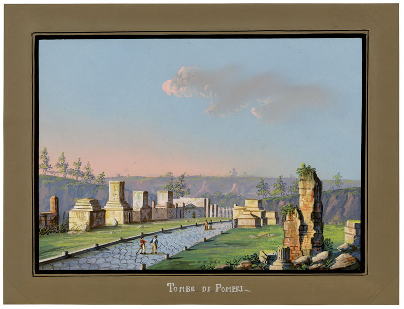 Scuola italiana, Via delle Tombe, Pompei, Italia – veduta a guazzo dei primi anni del XIX secolo