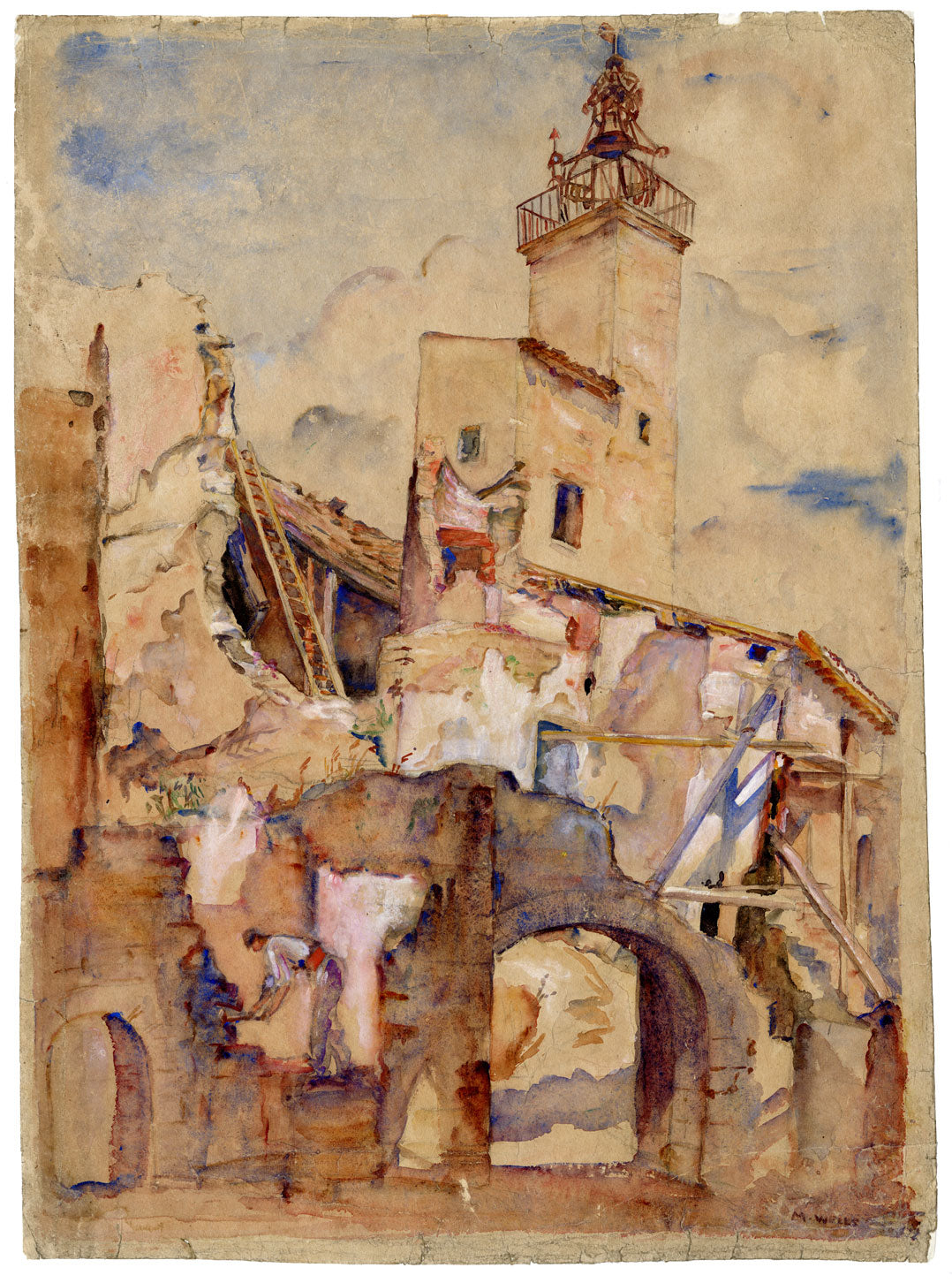 Madeline Rachel Wells RBA, Vaison-la-Romaine, Provenza – acquerello 1935 circa