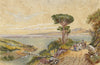 Italian Coast with Stone Pine – Original late 19th-century watercolour painting