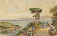 Italian Coast with Stone Pine – Original late 19th-century watercolour painting