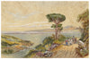 Italian Coast with Stone Pine – Original late 19th-century watercolour painting