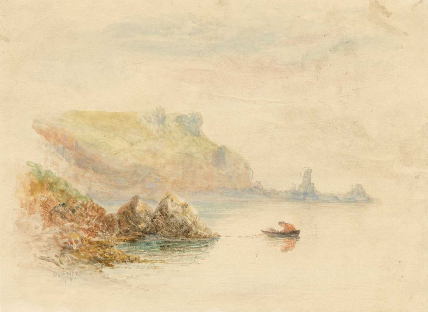 Mary Salter, Near Ansteys Cove, Torquay, Devon – 1910 watercolour painting