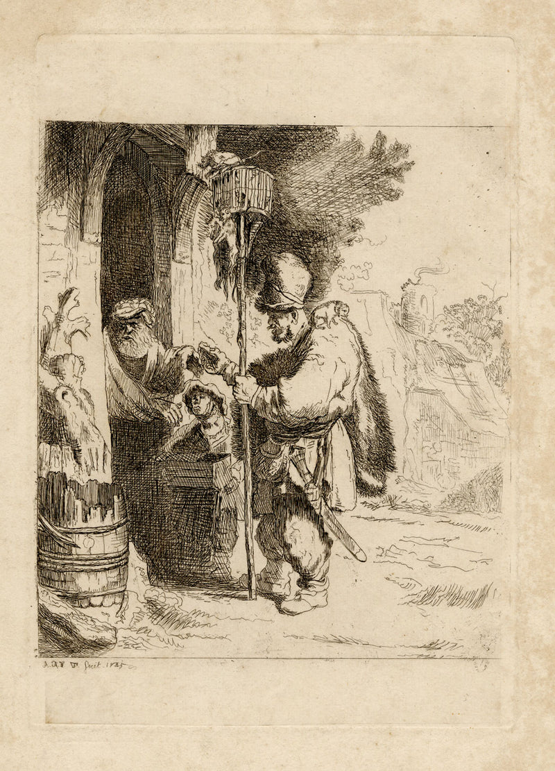 A.P.F., The Rat Catcher after Rembrandt – Original 1825 etching print