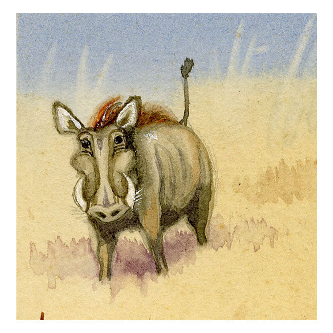 Leland M. Dundas, African Warthog, Kenya – Miniature 1920s watercolour painting