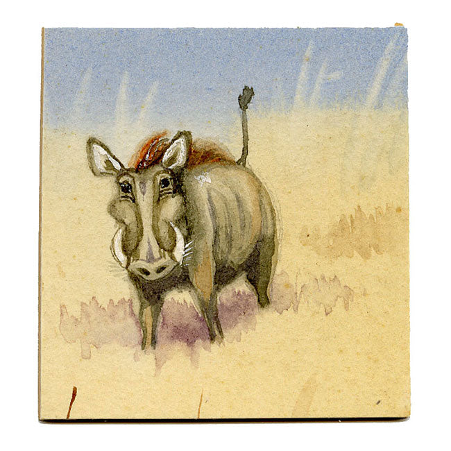 Leland M. Dundas, African Warthog, Kenya – Miniature 1920s watercolour painting