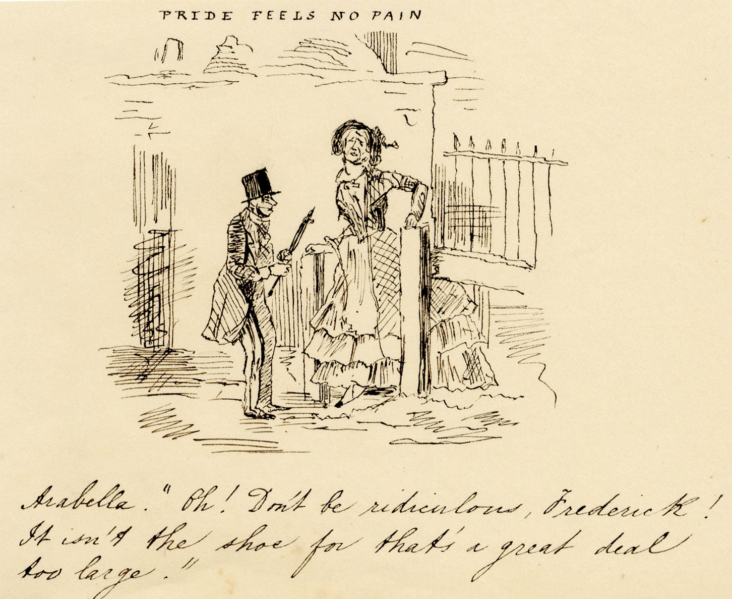 Pride Feels No Pain' Cartoon after John Leech – 19th-century pen & ink drawing
