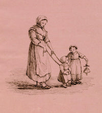 Woman with Child on a Leash – Original early 19th-century pen & ink drawing