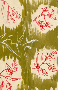 Mid-century Modern Textile Design – Leaf Sprig Pattern: Gouache, Wash & Ink 1953