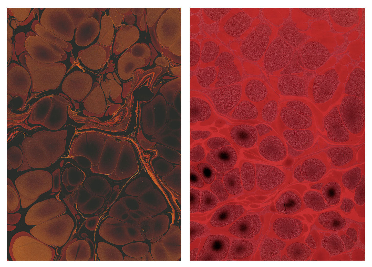 Mid-century Original Marbled Paper, Two Sheets in Rust & Red 1953