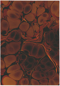 Papel marmoleado original de mediados de siglo, dos hojas en óxido y rojo, 1953