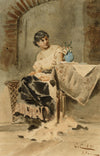C.C., Local Girl, Nice, France – Original 1891 watercolour painting