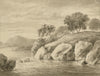 Monro School Style, Lake Landscape with Rocks –mid-C19th charcoal & wash drawing