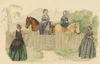Ladies Riding Out – Original 1845 watercolour & engraving collage