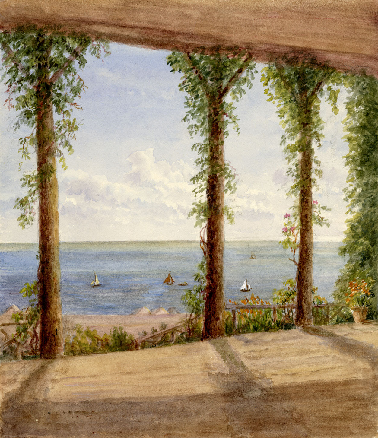 Sea View from Southcliff Shelter, Felixstowe, Suffolk –1903 watercolour painting