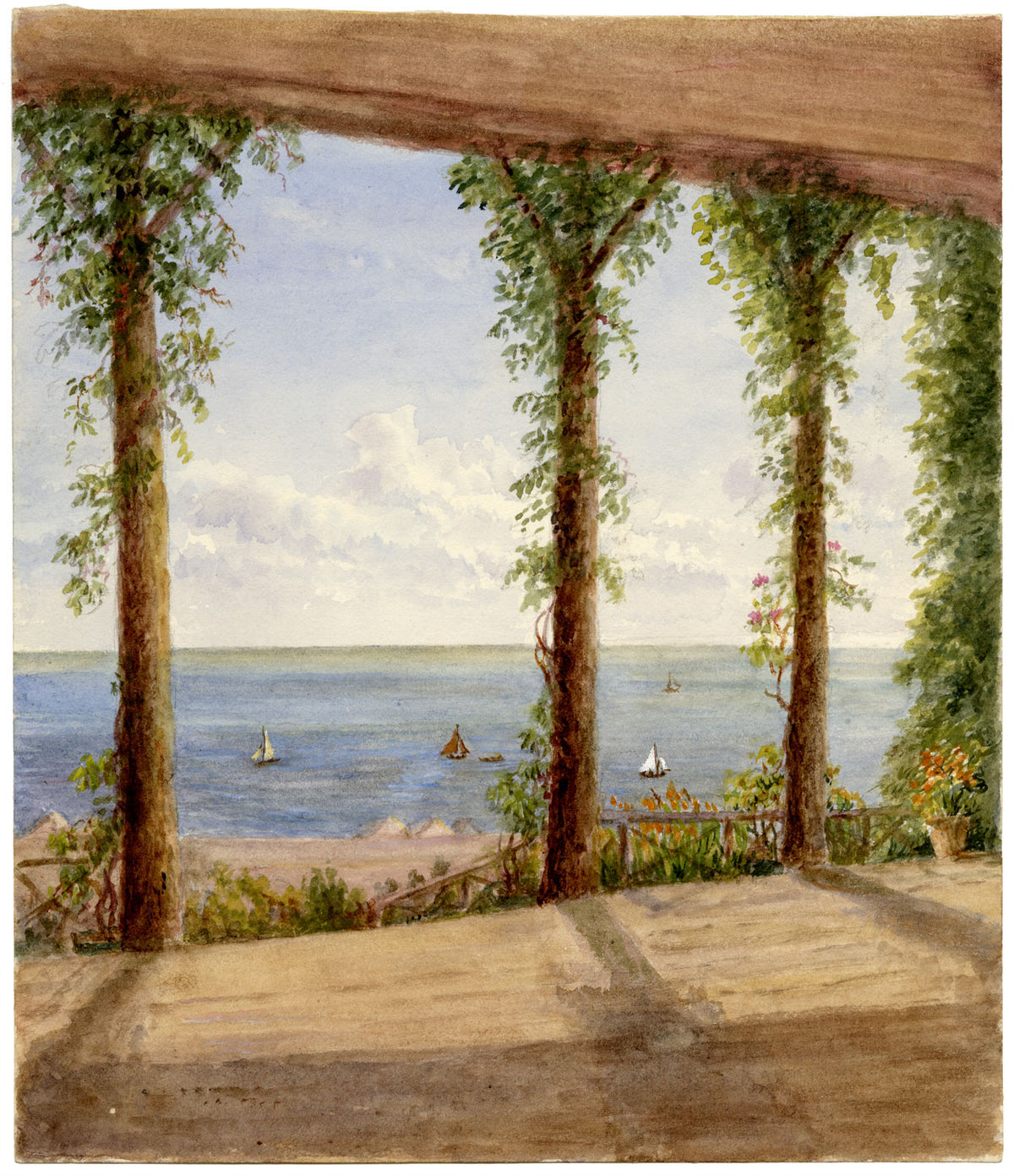 Vista mare dal rifugio di Southcliff, Felixstowe, Suffolk – acquerello del 1903