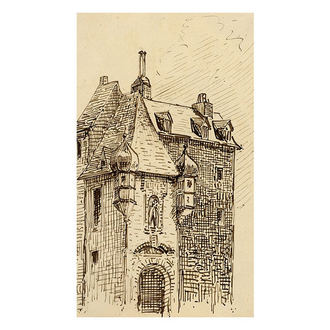 George J. Cayley, Lieutenancy Building, Honfleur, France – 1874 ink drawing