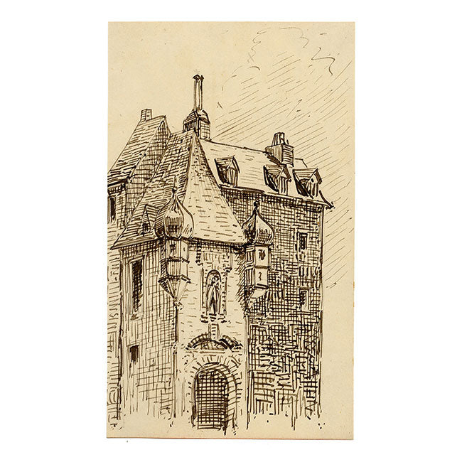 George J. Cayley, Lieutenancy Building, Honfleur, France – 1874 ink drawing
