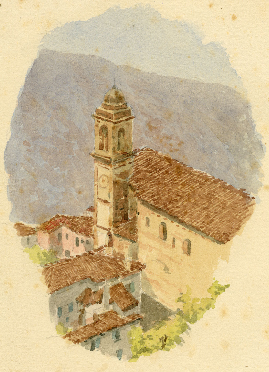 F. Paterson, Chiesa di Santo Spirito, Perugia, Italy – 1900 watercolour painting