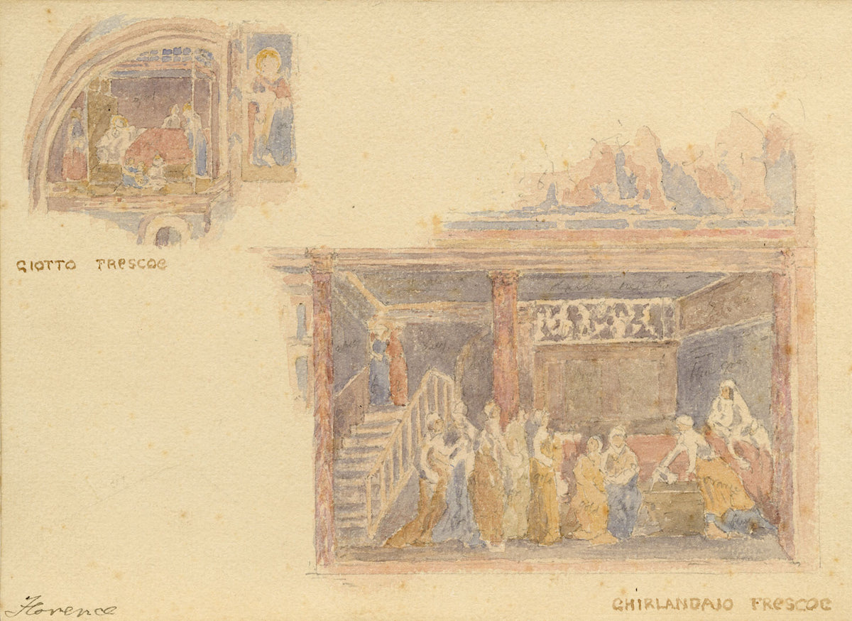F. Paterson, Frescoes of Giotto & Ghirlandaio, Florence, Italy –1898 watercolour
