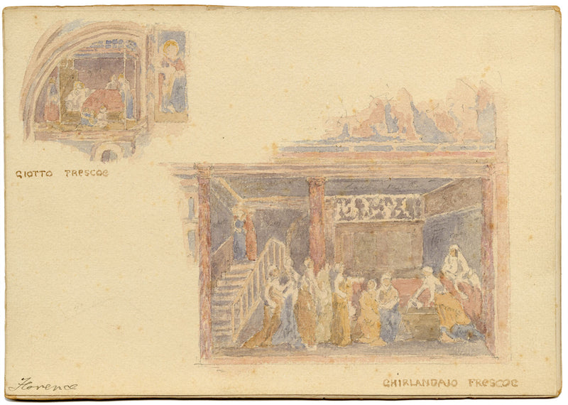 F. Paterson, Frescoes of Giotto & Ghirlandaio, Florence, Italy –1898 watercolour