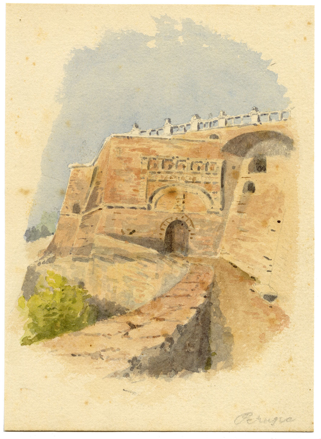 F. Paterson, Porta Marzia, Perugia, Umbria, Italy – c.1900 watercolour painting